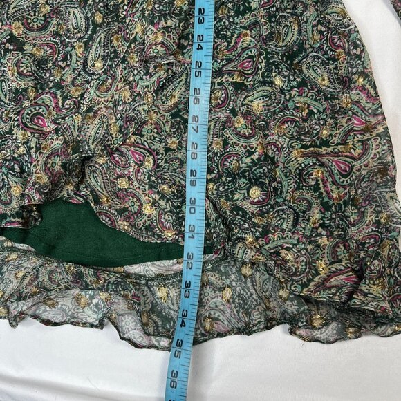 Rococo Sand Mini Shirt Dress Sheer Metallic Paisley Button Up Collar Green Small - Picture 6 of 13